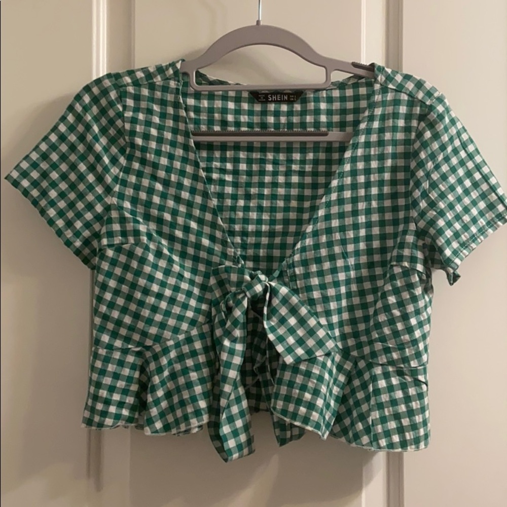 green and white gingham crop top